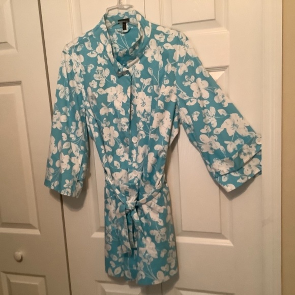 Madison Lightweight Lined Casual Coat, Belted, Size XL, Blue and White - Picture 7 of 8